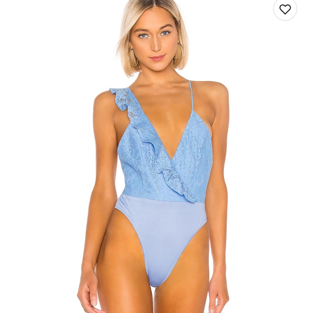 Revolve sky blue lace bodysuit